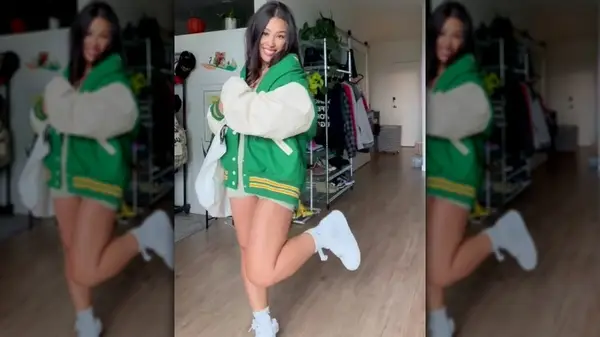 Varsity jacket over athleisure