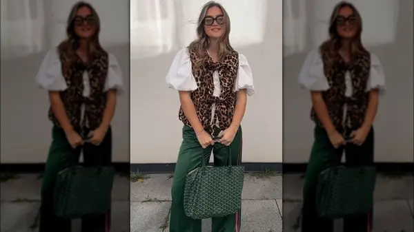 woman wearing leopard print blouse