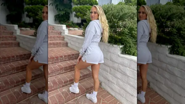 Brittany Mahomes posing in casual shorts