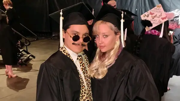 Amanda Bynes with a friend on her graduation day