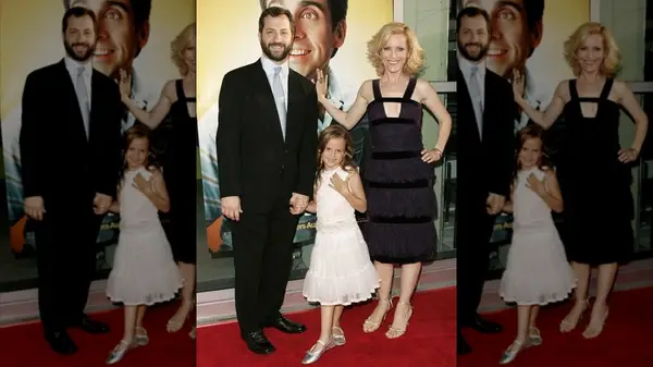 muade apatow with her parents judd apatow and leslie mann at the 40-year-old virgin LA premiere