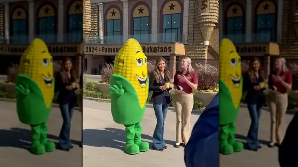krisit noem with a large corn in october 2024