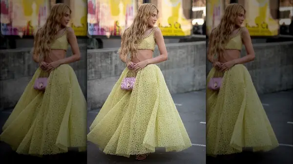 Woman wearing coordinating yellow outfit