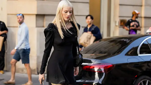 Woman crossing street