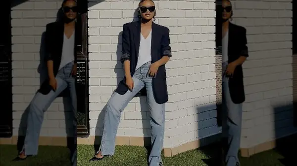 Woman wearing oversized blazer