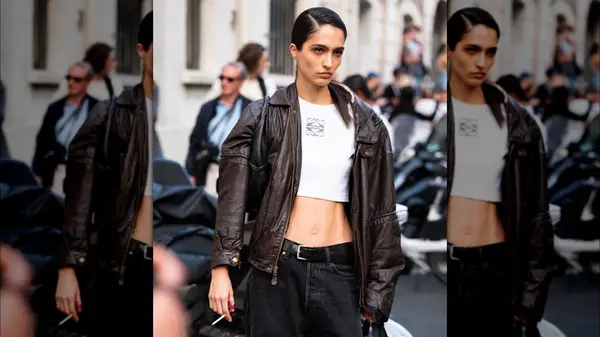 Woman in brown leather jacket 