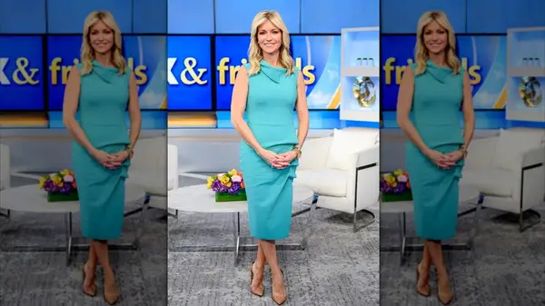 Ainsley Earhardt wearing a blue dress