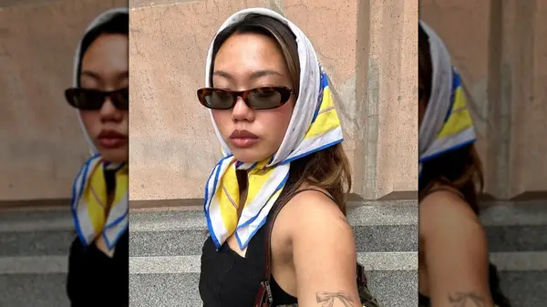 Woman styling silk scarf 