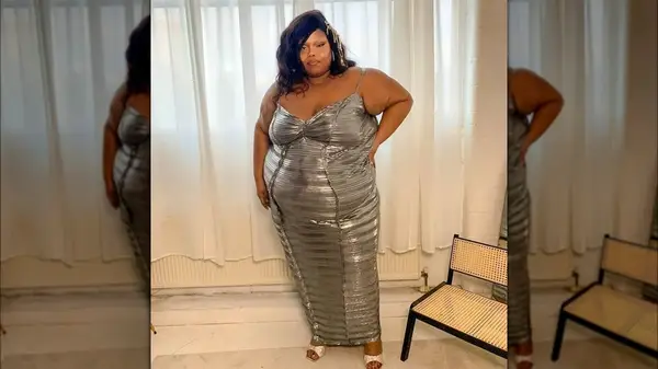 Woman in a metallic dress