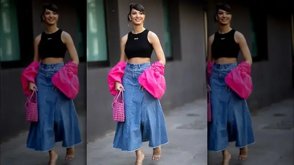 Woman in denim skirt 