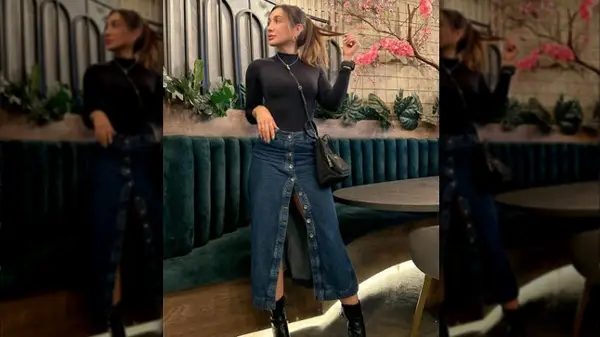 Woman in denim skirt 