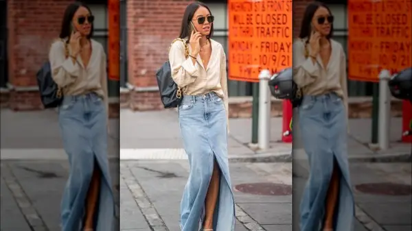 Woman in denim skirt 