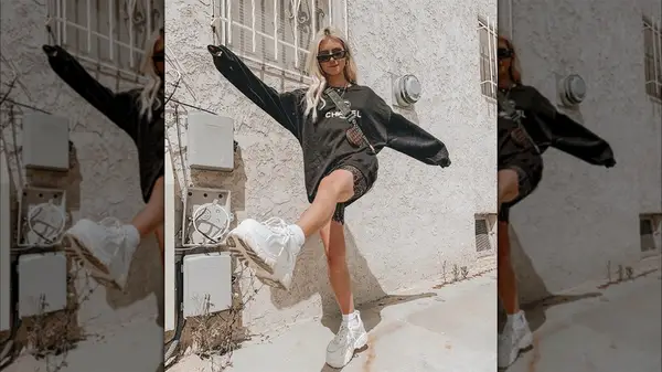 Woman wearing chunky sneakers