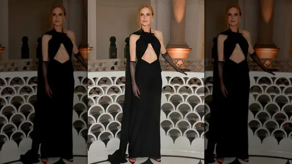 Nicole Kidman in a black, cutout dress at an event