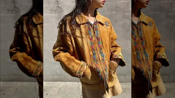 woman in beaded suede jacket