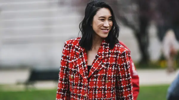 Woman wearing boucle jacket