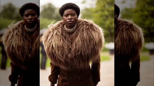 Woman wearing faux fur coat