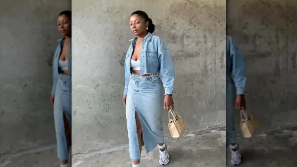 Woman in double denim