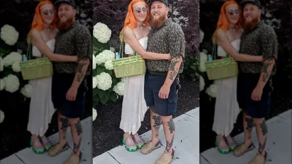 woman and man in crocs