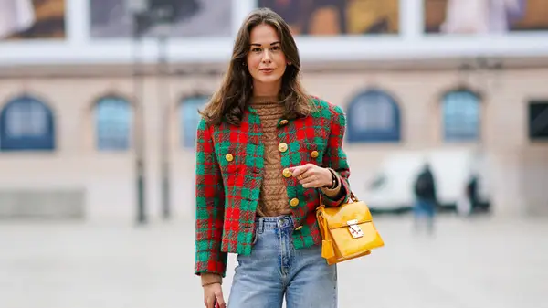 Woman wearing a boucle jacket 
