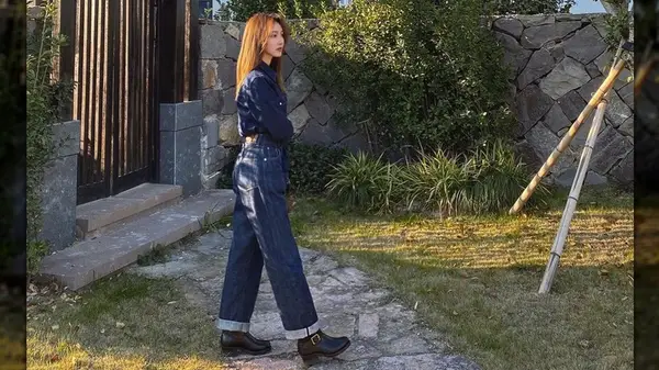 Wearing denim walking