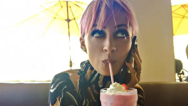 Nicole Richie with a milkshake