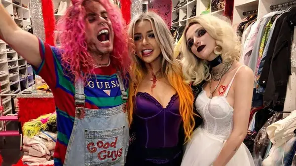Mod Sun, Tana Mongeau, and Bella Thorne in Halloween costume