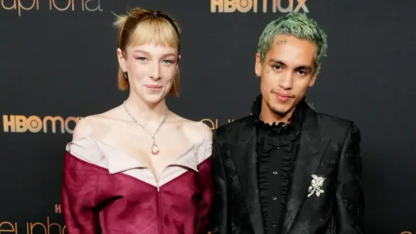 Hunter Schafer with Dominic Fike on the red carpet