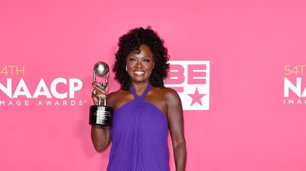 Viola Davis wearing a purple dress