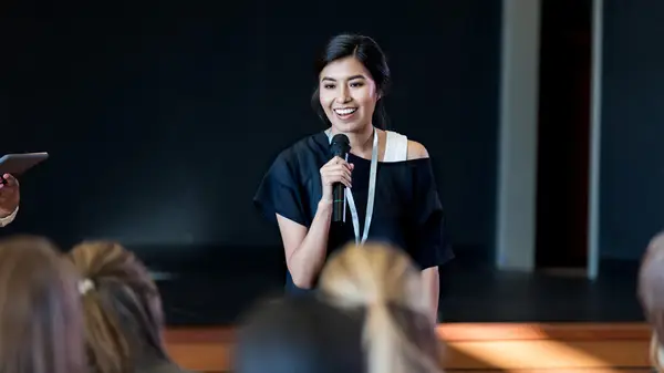 woman gives presentation