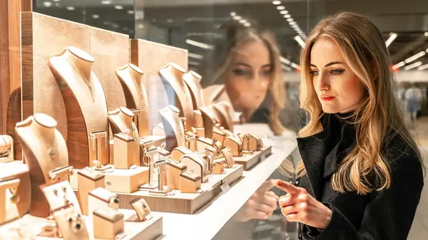 Woman looking at jewelry