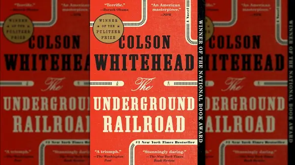 The cover of The Underground Railroad with a red background