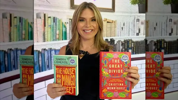 Jenna Bush Hager holding up books