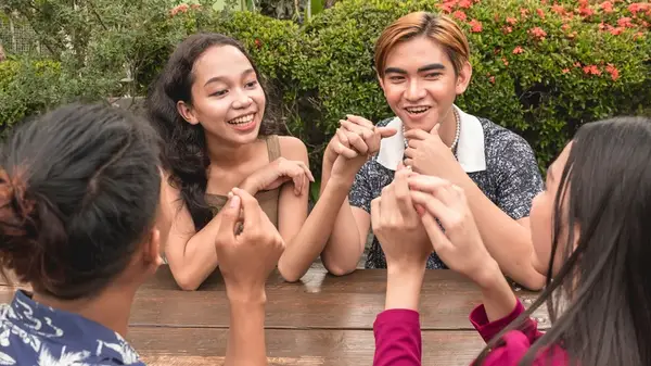 Friends having a lively discussion