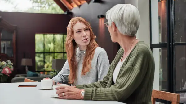 Woman talking to her mom