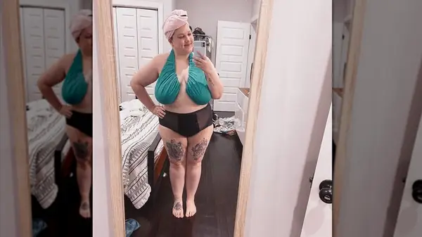 Woman wearing Ta-Ta Towel