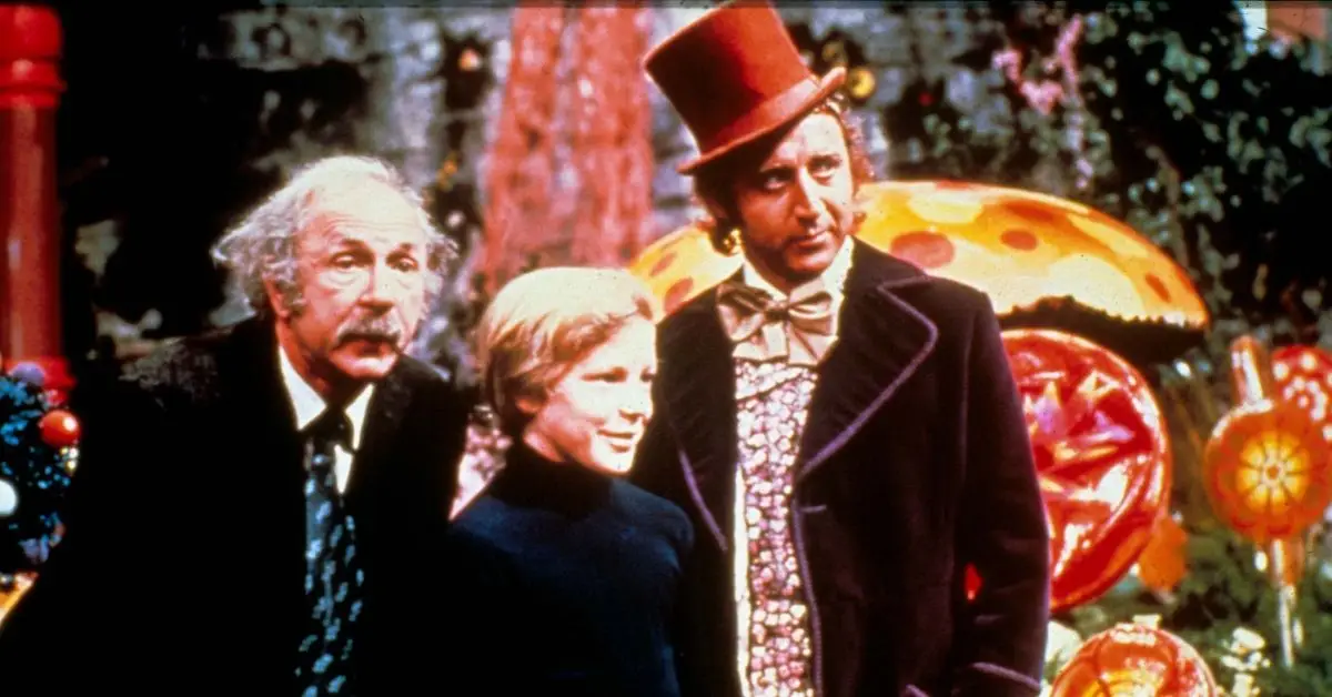 Gene Wilder com Willy Wonka amb Charlie Bucket i l'avi Joe
