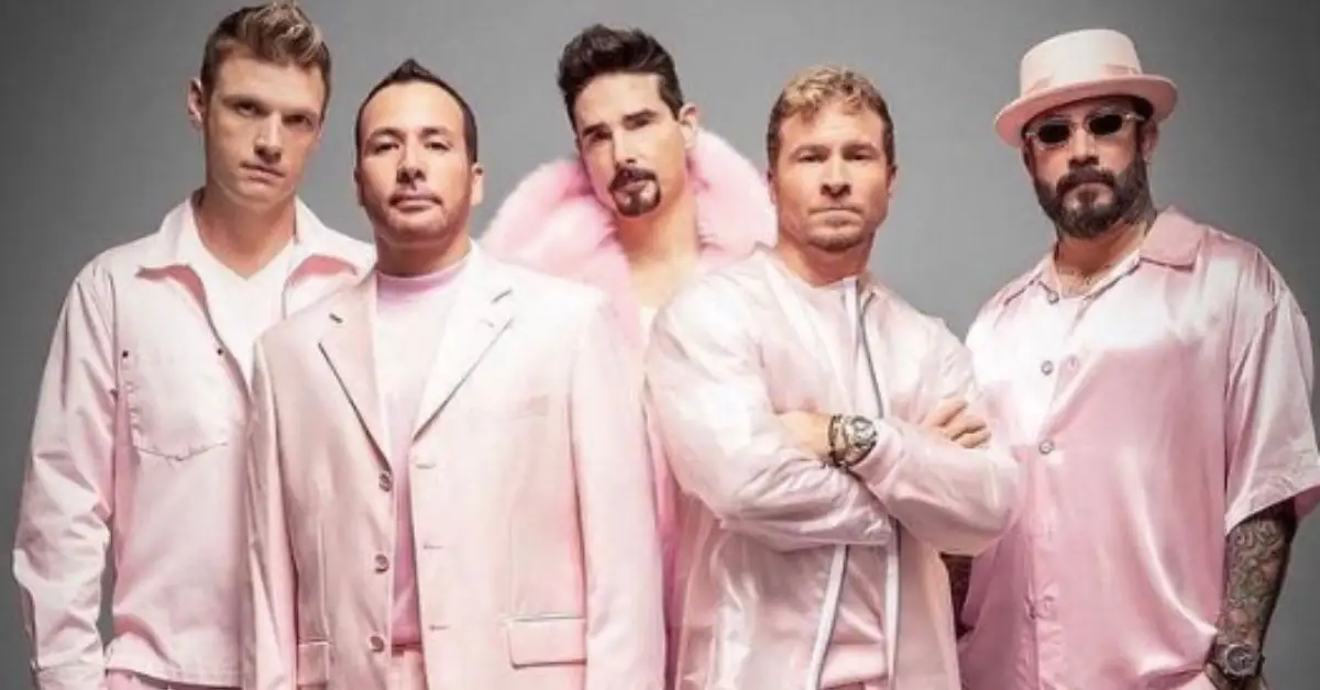 Foto do grupo dos Backstreet Boys Kevin, Brian, Nick, Howie, AJ