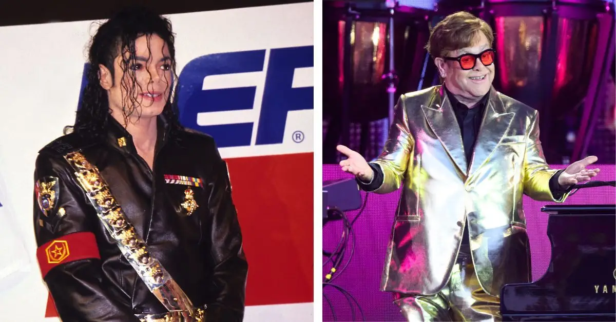 Michael Jackson no tapete vermelho; Elton John no palco