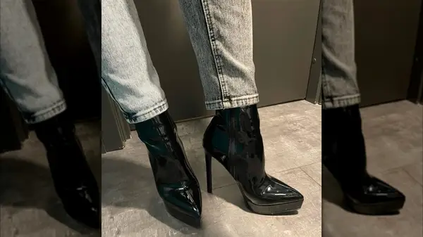 A woman on Instagram with patent black leather heels