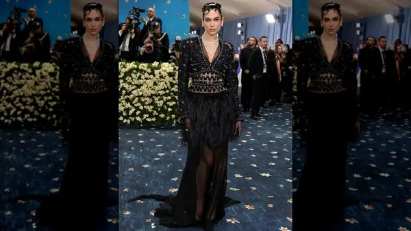 Dua Lipa in a black Chanel outfit at the 2025 Met Gala