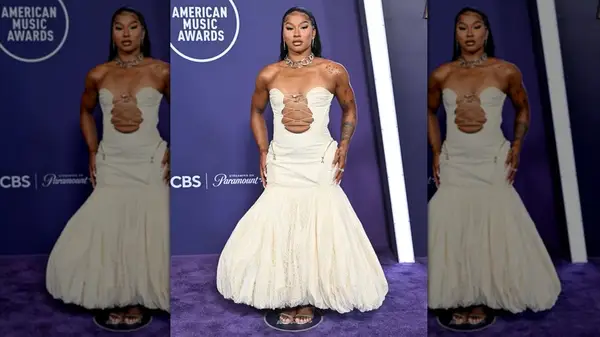 Jordan Chiles in a white dress at the 2025 American