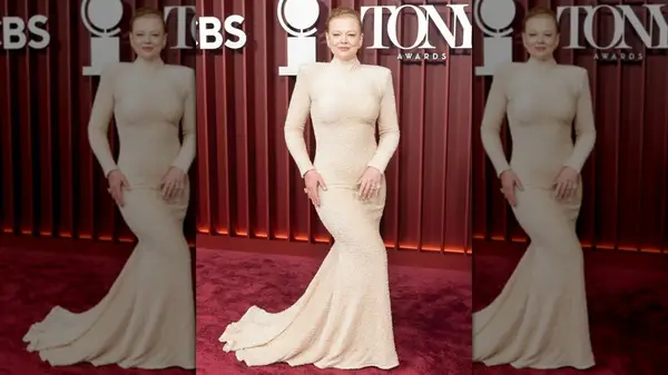 Sarah Snook in a beige dress at the Tony Awards in 2025