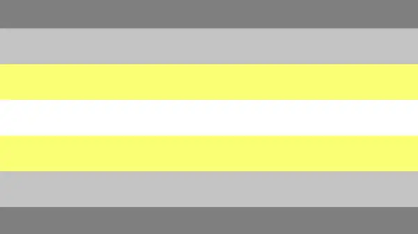 A seven striped flag featuring gray, light gray, yellow, and white