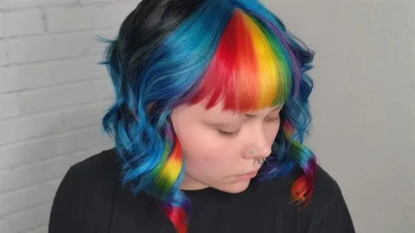 Curled rainbow hair