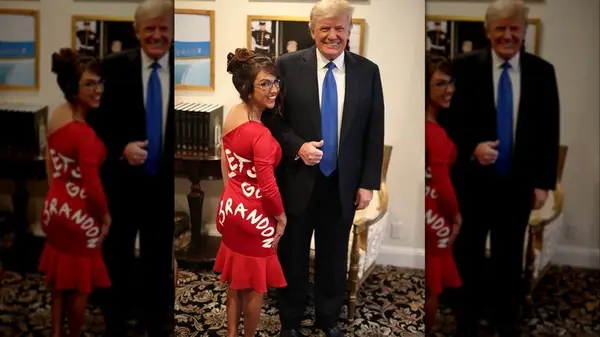 lauren boebert in a red lets go brandon dress