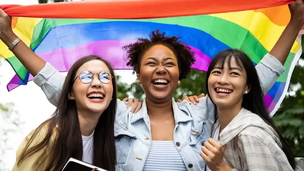 People with a pride flag