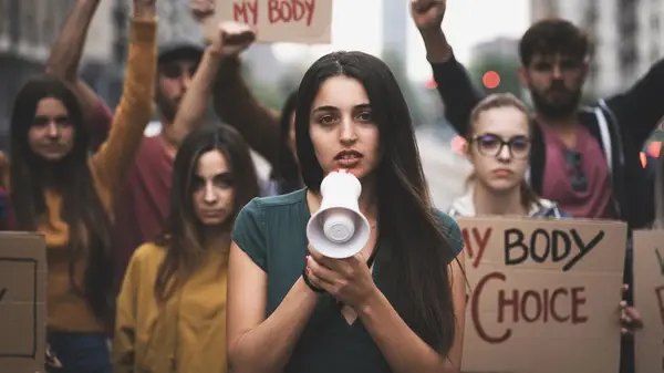 Woman at pro-choice protest