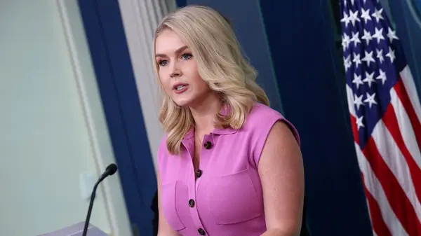 Karoline Leavitt speaks at a press conference in the White House
