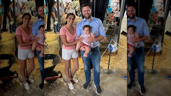 Usha Vance posing with JD Vance in shorts